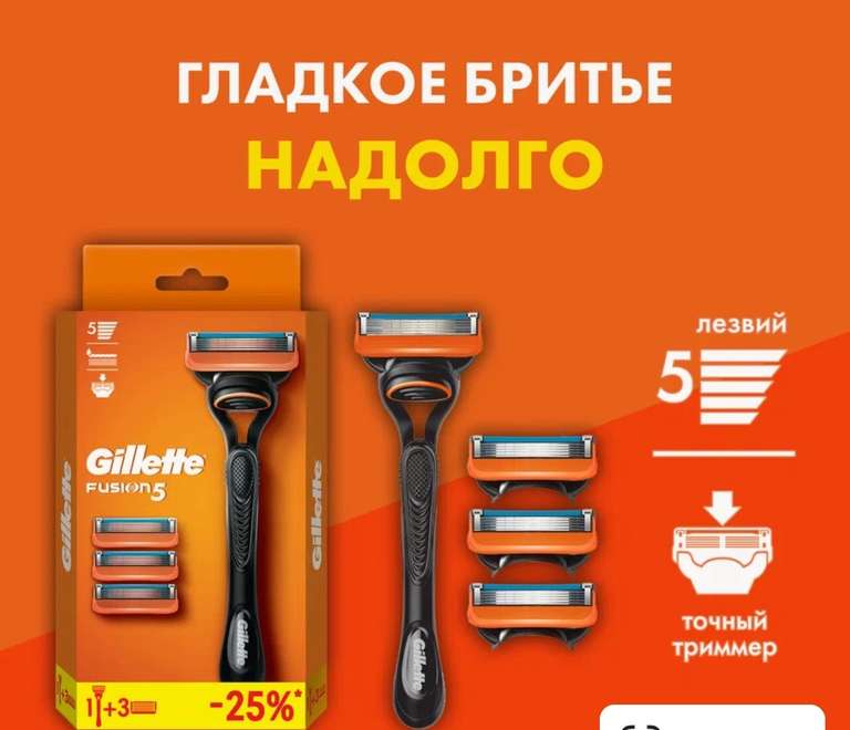 Скидки на товары для бритья Gillette (напр., сменные кассеты для бритья с 5 лезвиями GILLETTE Fusion 5 ProGlide, 4 шт.)