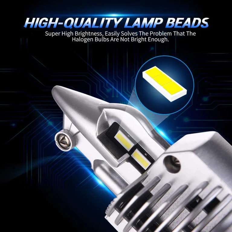 Лампы светодиодные для фар KAFOLEE, 2 шт (H4, 40 Вт, 8000 лм, 3000-8000 К)