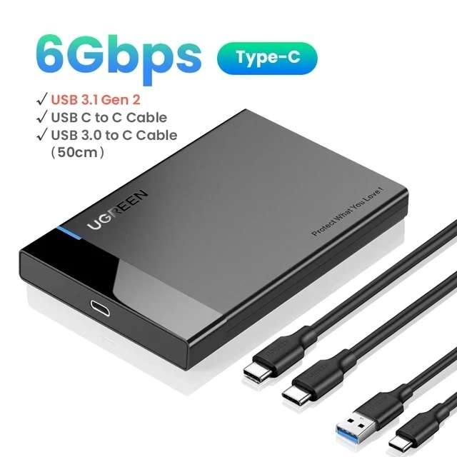 Внешний корпус для 2.5" HDD/SSD UGREEN USB-C 3.1 + 2 кабеля в комплекте