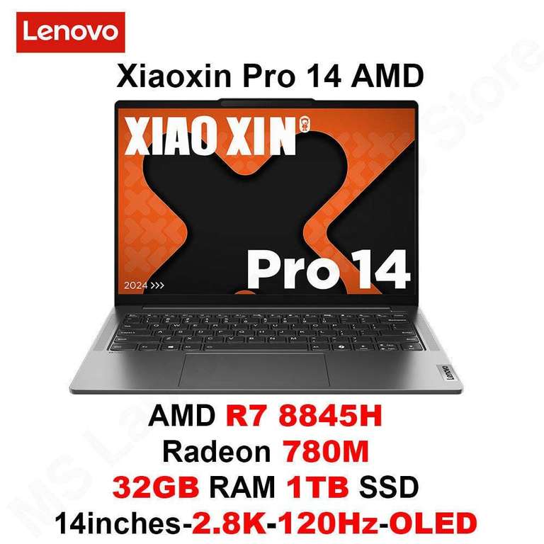 Ноутбук Lenovo 2024 Xiaoxin Pro 14, 14", 2.8K, OLED, R7-8845H, 32 ГБ LPDDR5X ОЗУ, 1 ТБ SSD, Radeon 780M