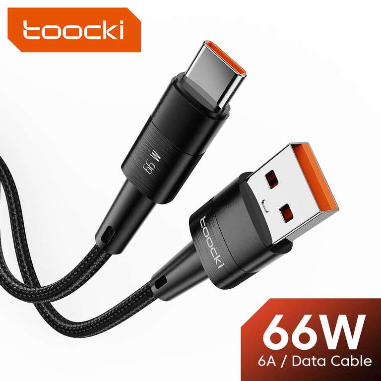 Кабель Toocki USB Type-C, QC4.0, 6A, 66 Вт, 0.25 м