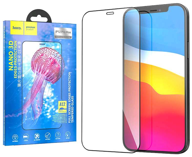 Защитное стекло для iPhone 12 Pro Max Hoco Nano 3D Full Screen Edges A12 - Черное