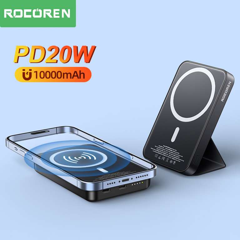 Внешний аккумулятор Rocoren, 5000 мАч, 20 Вт, с беспроводной зарядкой iPhone