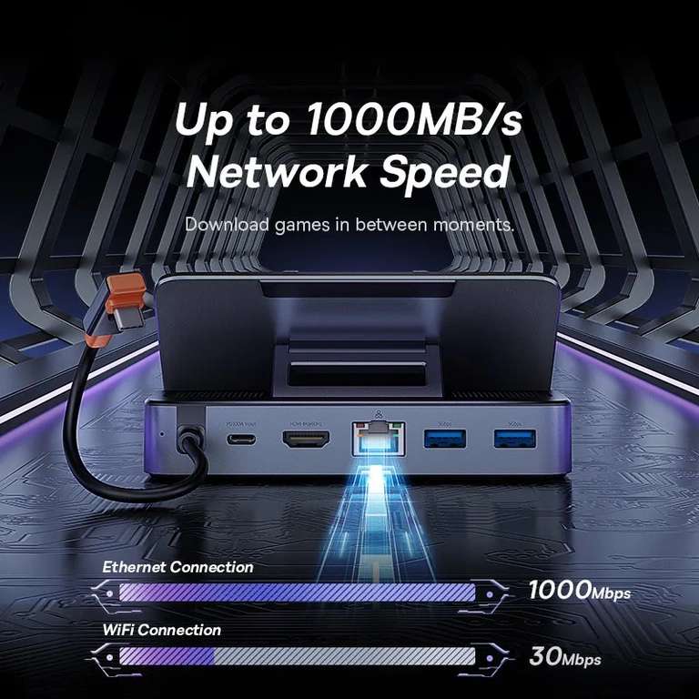 Док-станция Baseus GamerX Type-C/4K/USB3.0/Ethernet (для Steam Deck, Nintendo Switch, Rog Ally и др.)