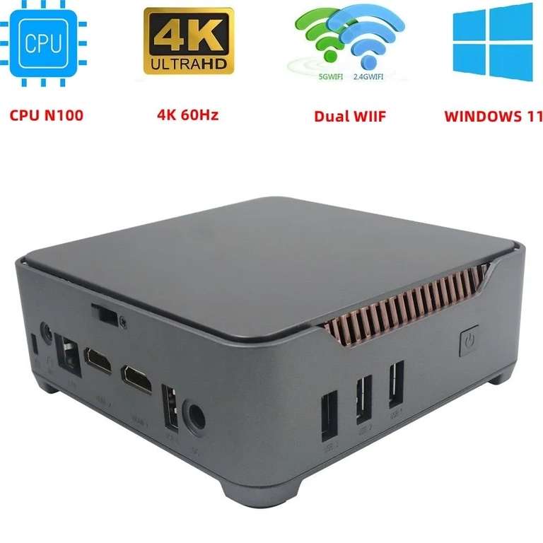 Настольный МИНИ-ПК GK3V Plus Intel N100 Mini PC Windows 11 DDR4 RAM 8 ГБ SSD 256 ГБ WIFI5 BT4.2 VGA 4K (из-за рубежа, с картой OZON)