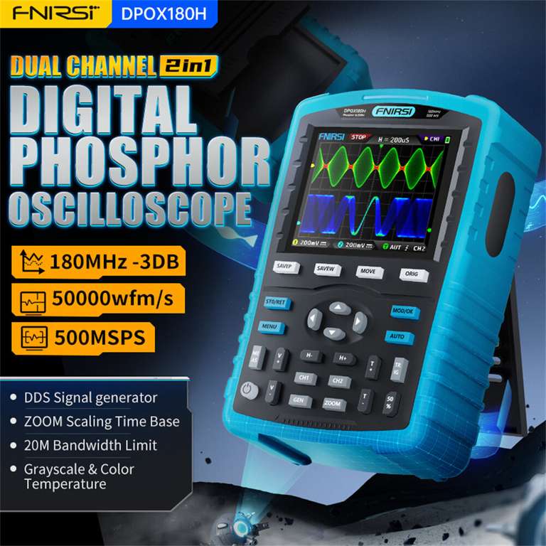 FNIRSI DPOX180H Ручной цифровой люминофор Осциллограф 180 МГц-3DB 50000wfms/s