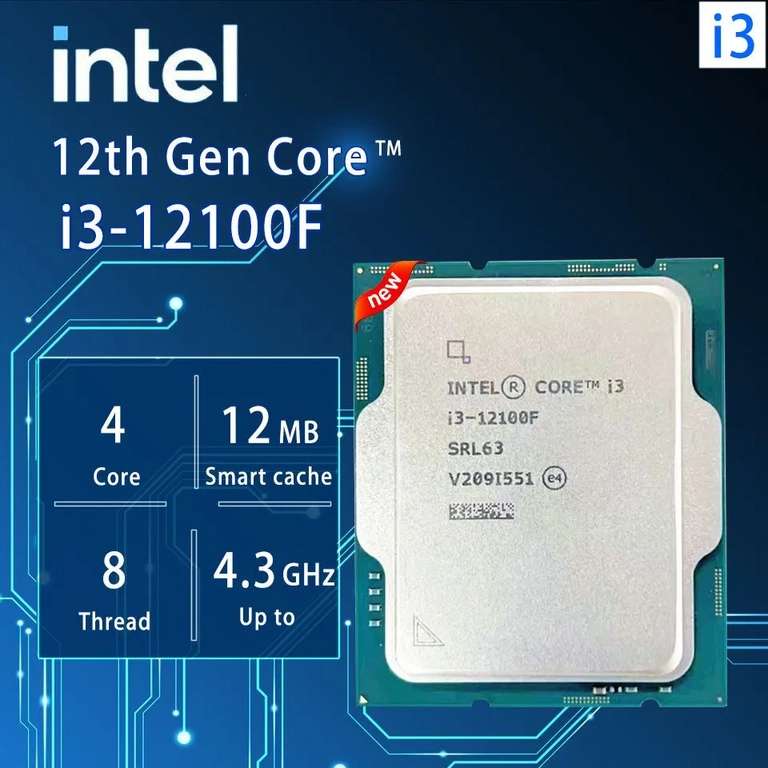 Процессор Intel i3-12100F OEM (без кулера), из-за рубежа, с картой OZON