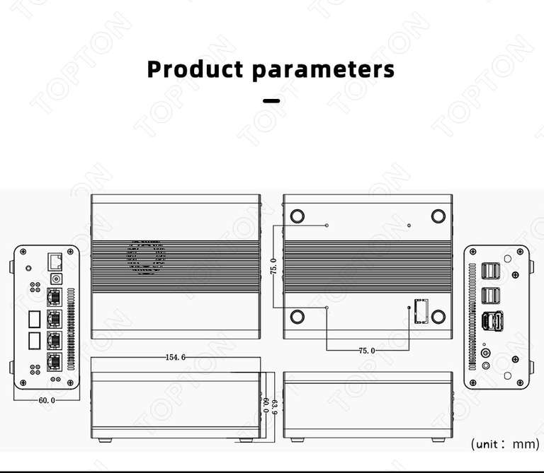 Мини ПК Topton X8 (i3 1215u, ×4 LAN 2.5Gbps, ×2 SFP 10Gbps, ×2 USB 2.0, ×1 USB 3.0, ×1 USB-C, ×1 HDMI, ×1 DP)