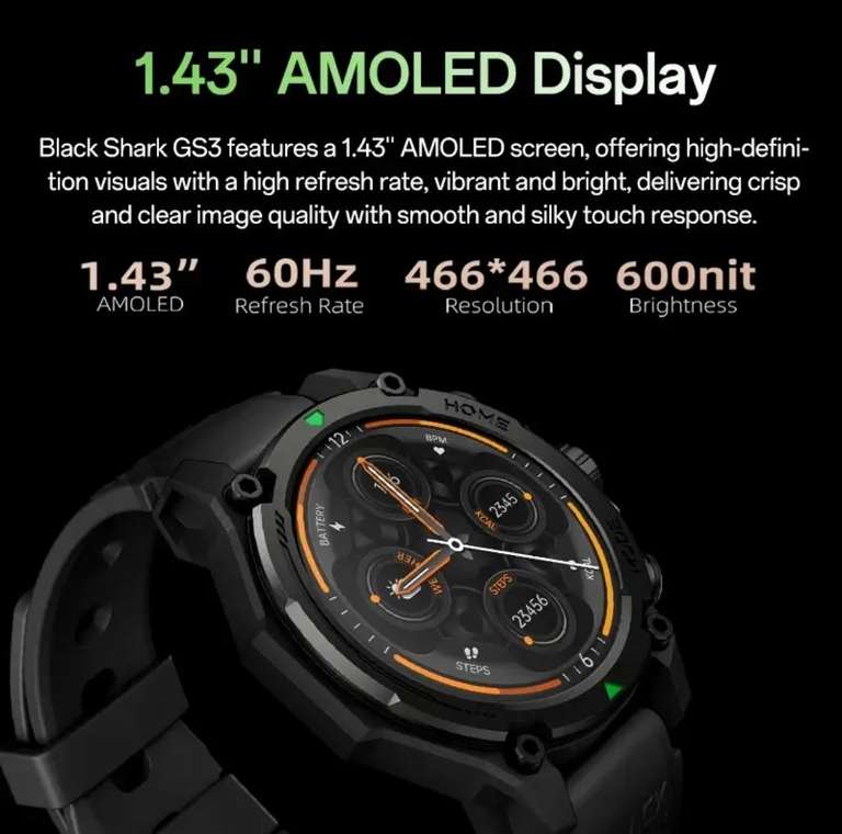 Смарт-часы BlackShark GS 3, 1.43 Amoled, 60hz, GPS