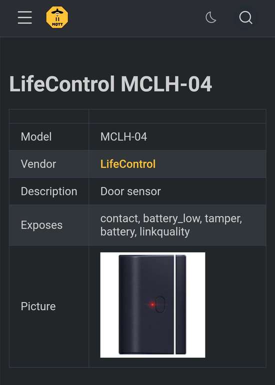 Датчик открытия ZigBee Life Control MCLH-04