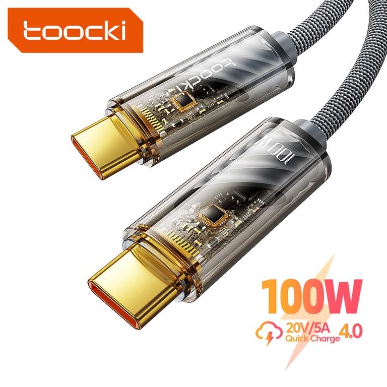 Прозрачный кабель Toocki (PD) с USB Type C на Type C 60 Вт
