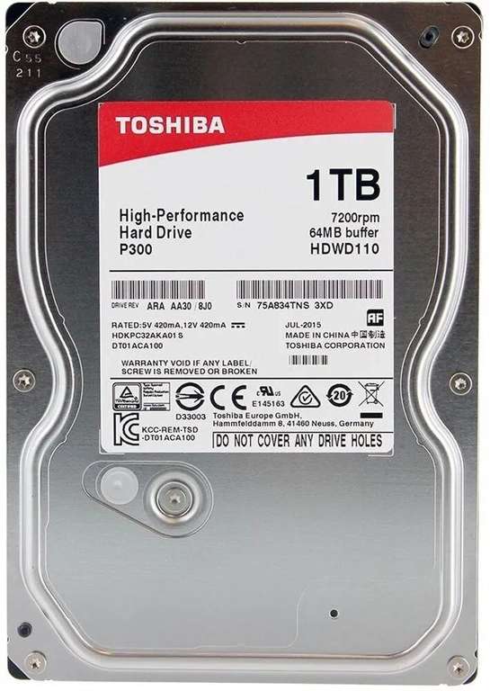 Внутренний жесткий диск 1 ТБ Toshiba P300 3.5" 7200 (HDWD110UZSVA), с Ozon Картой