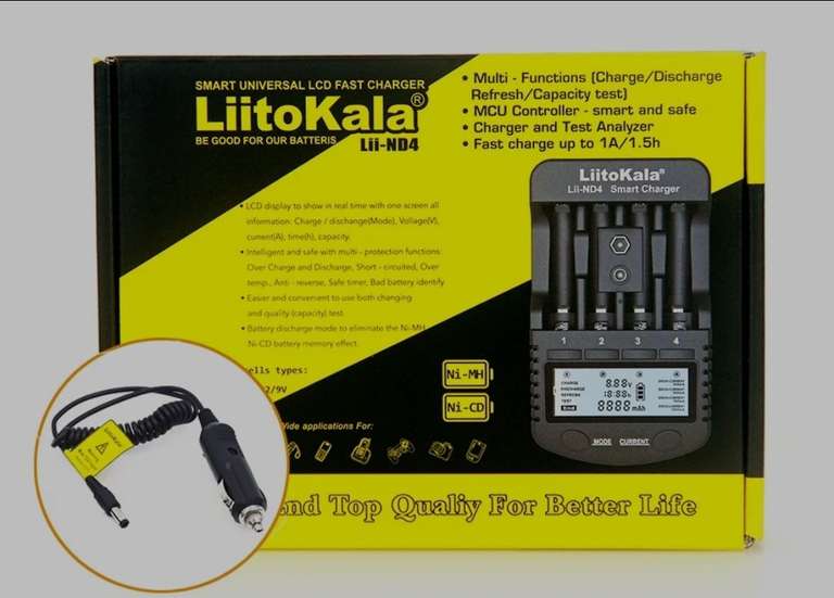 Интеллектуальное зарядное устройство LiitoKala Lii-ND4 для Ni-Cd/ Ni-Mh аккумуляторов АА / ААА / КРОНА Доставка из России