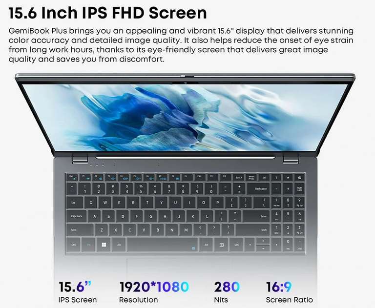 Ноутбук Chuwi GemiBook Plus 15.6", 16/512Гб, Intel N100 (цена с купоном)