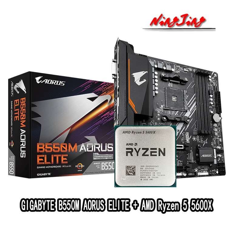 Материнская плата AMD Ryzen 5 5600X R5 5600X CPU + GA B550M AORUS ELITE Socket AM4, новая