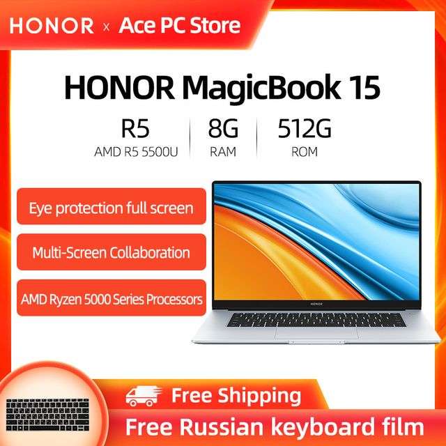 Ноутбук Honor magic 15 15,6 дюйма, AMD R5 5500U, 8 ГБ/16 ГБ, 512 ГБ, Ryzen SSD IPS ноутбук Win10/11 1920 × 1080