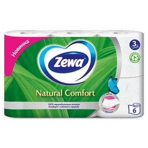 Бумага туалетная Zewa Natural comfort белая, 3 слоя, 6 рулонов