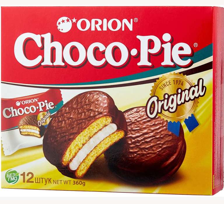 12 шт Пирожное Orion Choco Pie Original, суфле, шоколад, 360 г