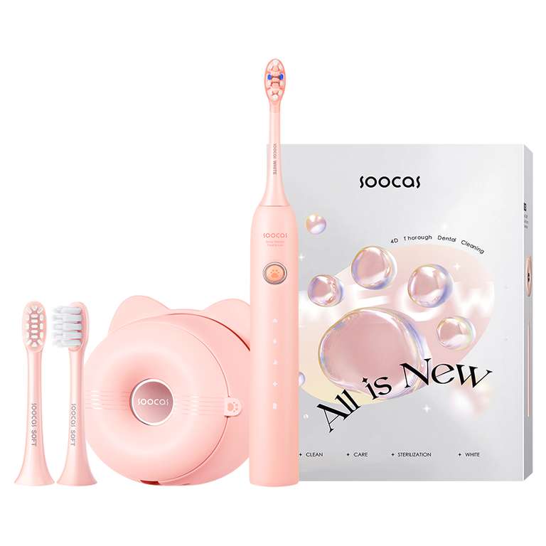 Электрическая зубная щетка Soocas D3, со стерилизатором, 2 насадки, 4 режима чистки, розовый (с Озон картой)