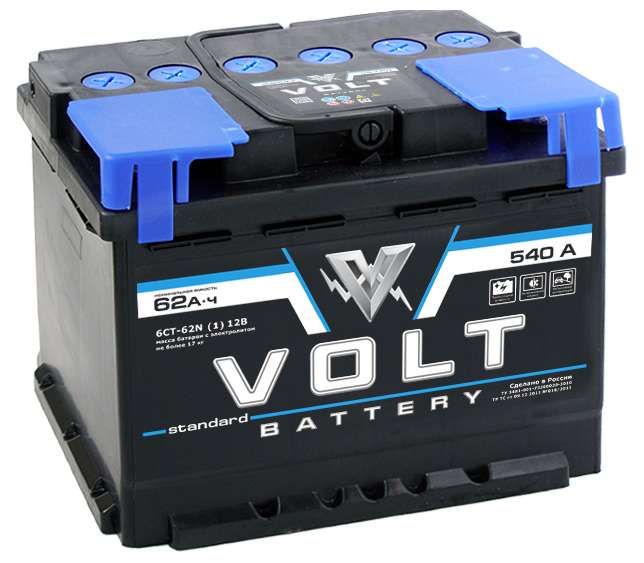 Автомобильный аккумулятор VOLT STANDARD 6СТ-62.1 прямая полярность ёмкость 62 Ач