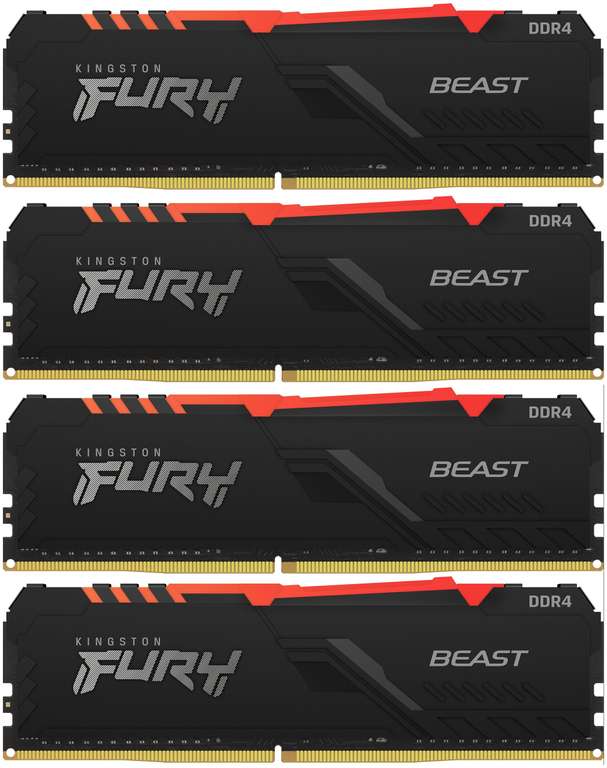 Оперативная память Kingston Fury Beast Black RGB, 64 Гб (DDR4, 3600 МГц, 4x16 Гб)