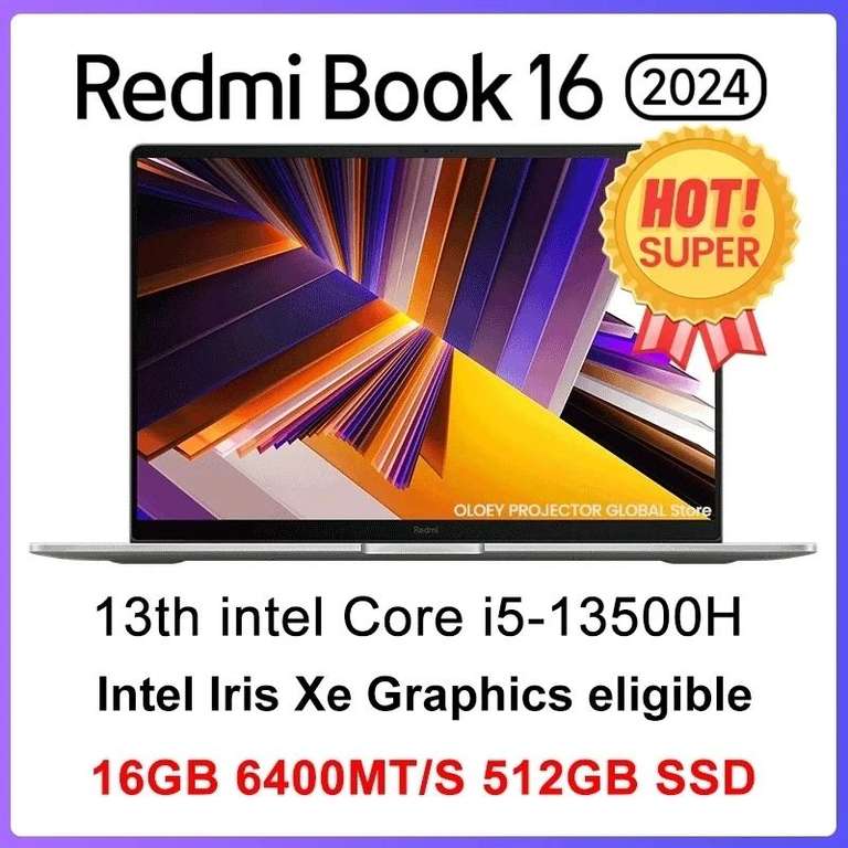 Ноутбук Xiaomi Redmi Book 16 2024 16" 2560*1600 i5-13500H,16 ГБ DDR5,512 ГБ SSD,Intel Iris Xe Графика