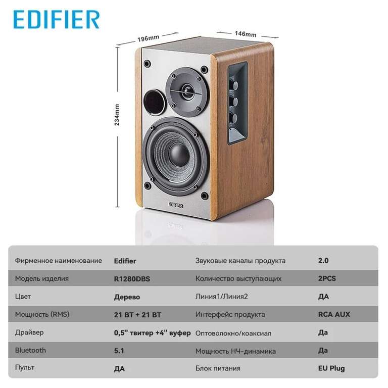 Колонки Edifier R1280DBS с поддержкой Bluetooth