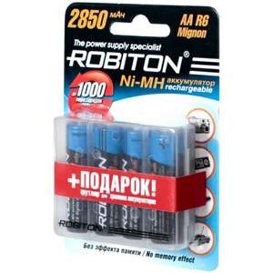 Аккумулятор Robiton LR6 AA 2850 mAh (уп 4 шт) + футляр
