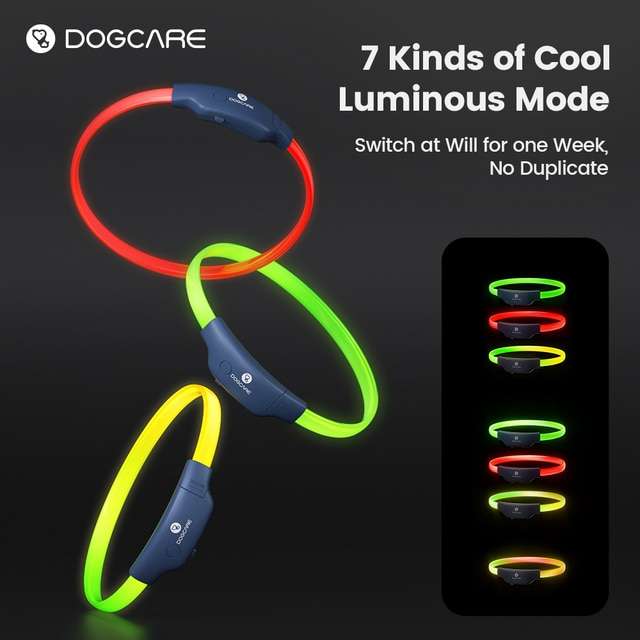 DOGCARE светодиодный собачий ошейник светящийся USB Перезаряжаемый, 7 цветов, 45 см