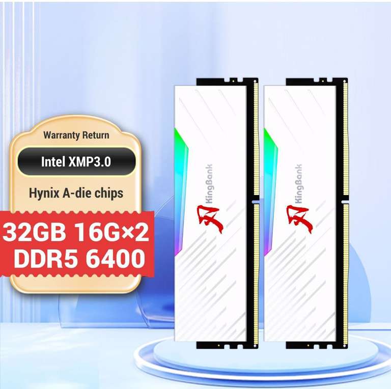 Оперативная память KingBank RGB XMP DDR5 6400Mhz 32 ГБ (16 ГБ*2) (цена по озон карте, из-за рубежа)