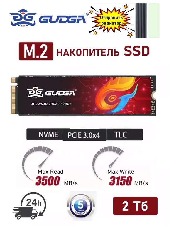 SSD GUDGA GVL-2TB-2280 (M2 2 ТБ, PCI-E 3.0 x4, NVMe) с памятью TLC и контроллером Maxio MAP1202