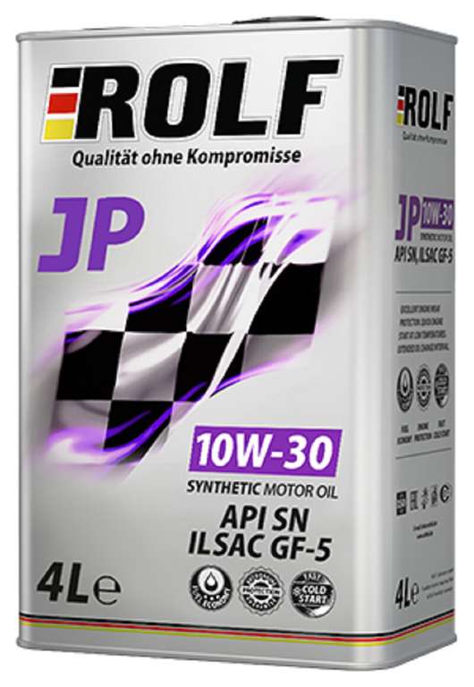 Масло моторное синтетическое ROLF JP SAE 10W-30 ILSAC GF-5/API SN, 4 л