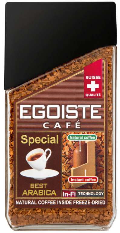Кофе растворимый Egoiste Special сублимированный с молотым кофе, стеклянная банка, Швейцария, 100 г