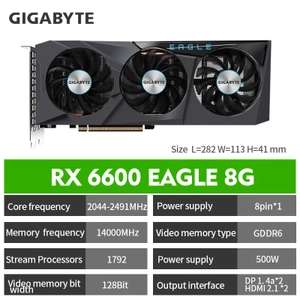 Видеокарта GIGABYTE AMD Radeon RX6600 EAGLE 8 ГБ, черная (из Китая)