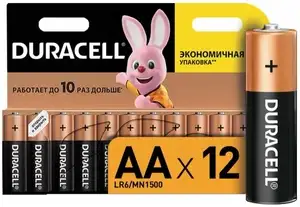 Батарейки щелочные (алкалиновые) Duracell Basic AA, 1,5В, 12 шт. (пальчиковые), с Озон картой