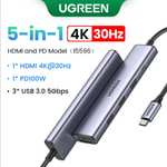 USB-концентратор UGREEN, 10 Гбит/с, 4K 30 Гц, Type C на HDMI 2.0 RJ45 PD 100 Вт