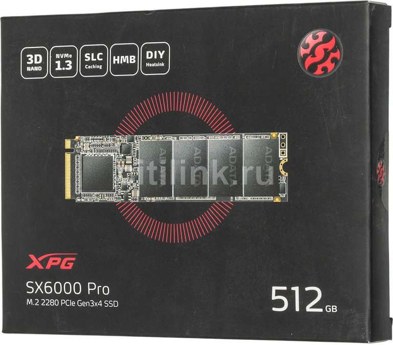 SSD накопитель A-Data XPG SX6000 Pro ASX6000PNP-512GT-C 512ГБ, M.2 2280, PCI-E 3.0 x4, NVMe, M.2