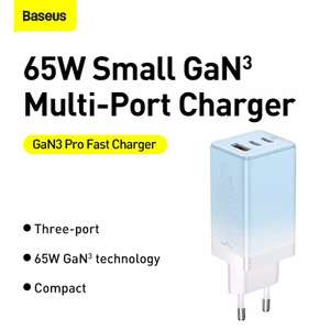 Быстрое зарядное устройство Baseus GaN с USB Type-C, 65 Вт, 4,0 QC 3,0 (1799₽ при оплате через QIWI)