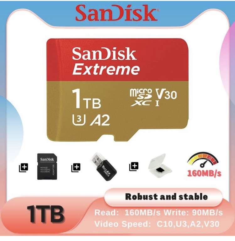 Карта памяти SanDisk Extreme microSDXC 1 tb (из-за рубежа, мало отзывов, товар может не соответствовать заявленным характеристикам)