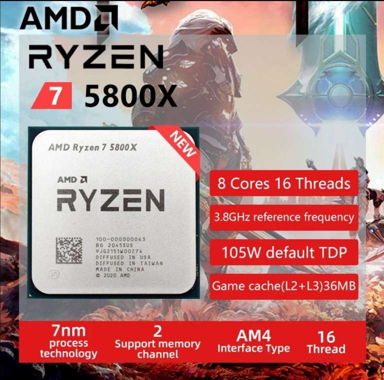 Процессор AMD Ryzen 7 5800X Новый R7 5800X 3,8 ГГц 8-ядерный 16-поточный