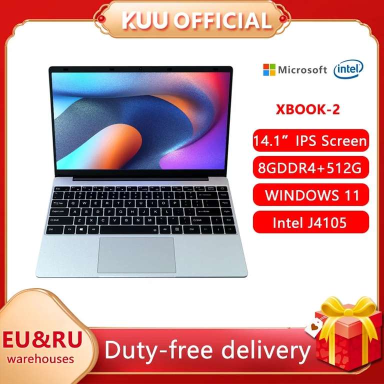 Ноутбук KUU XBOOK-2 (14.1", FHD, Intel Celeron J4105, 8 ГБ DDR4, 128 Гб SSD, Windows 11)