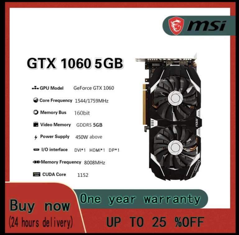 Видеокарта MSI Graphic GTX 1060 5gb