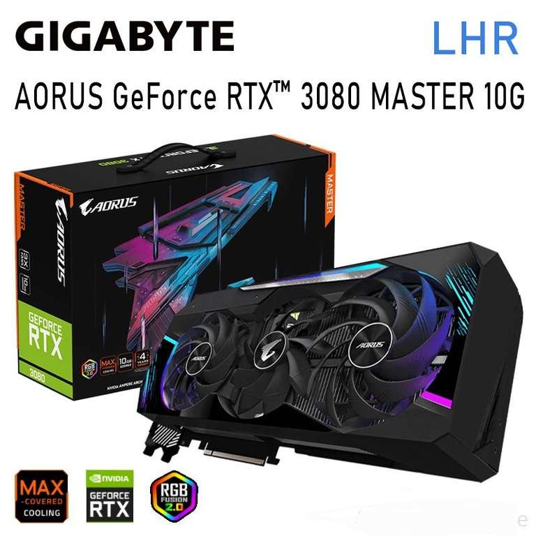 Видеокарта Gigabyte AORUS GeForce RTX 3080 MASTER 10G LHR (OZON GLOBAL, доставка из-за рубежа)