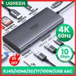 USB-концентратор UGREEN, 10 Гбит/с, 4K 30 Гц, Type C на HDMI 2.0 RJ45 PD 100 Вт