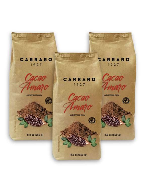 Какао Carraro Cacao Amaro 250 гр, набор из 3 шт.