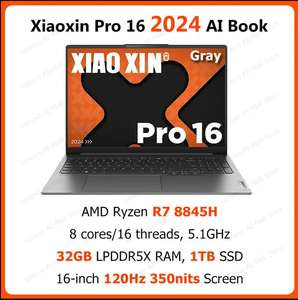 Ноутбук Lenovo Xiaoxin Pro 16 (32 ГБ ОЗУ, 1 ТБ SSD, AMD Ryzen 8845H, 8 ядер, 16 потоков, Radeon 780M, 16 дюймов 2.5K, 120 Гц, Windows 11)