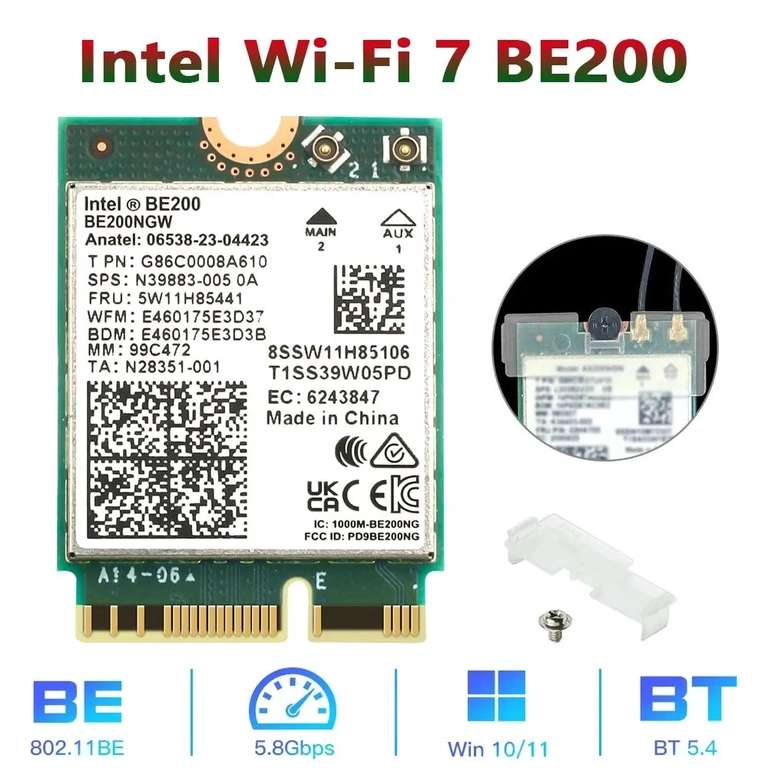 Wi-Fi адаптер Intel BE200NGW, Wi-Fi 7 (ozon карта, из-за рубежа)