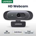 Веб-камера UGREEN компактная с двумя микрофонами, 2 к, USB, зум