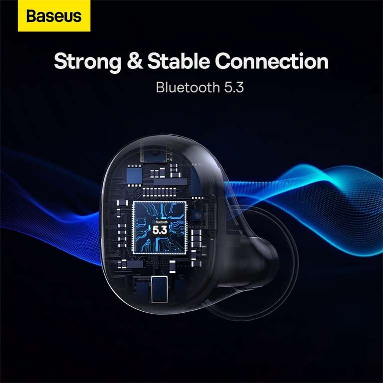 TWS наушники Baseus WM03 (8+30 часов, быстрая заряка, Bluetooth 5.3, Multipoint, приложение, задержка звука 0,038 с)