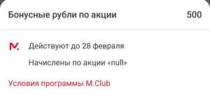 500 бонусных рублей по акции (возможно не всем)